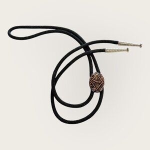 Western Bolo Tie With Ornate Metal Bird Slide and Tips Southwestern